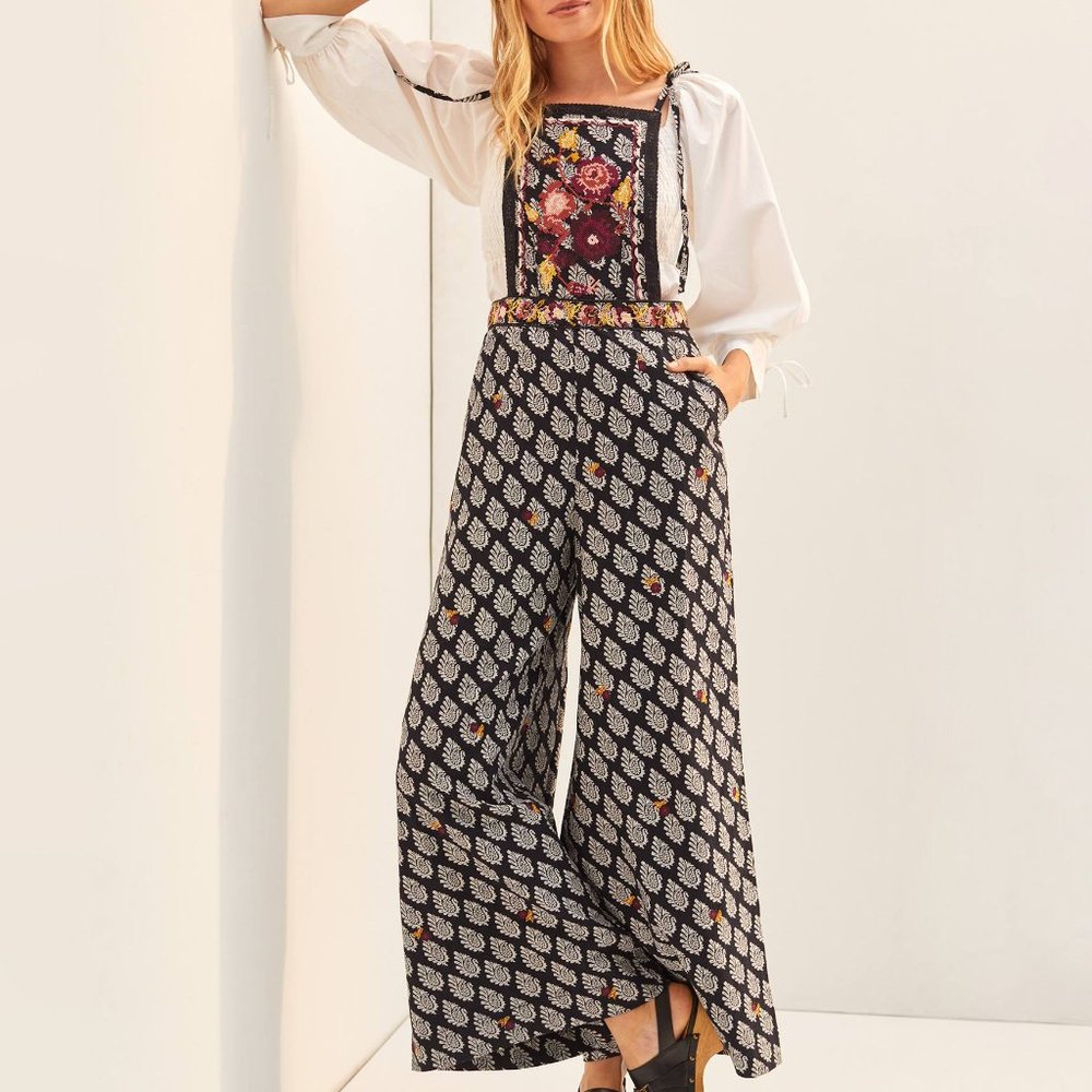 Anthropologie Embroidered Wide-Leg Jumpsuit